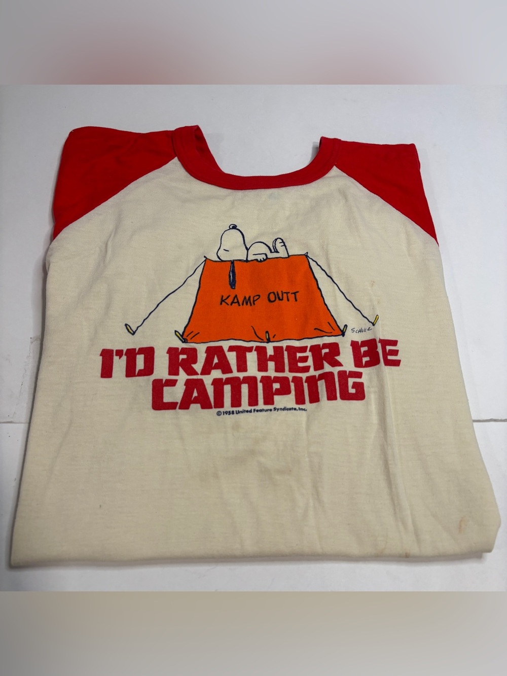 Vintage 1980's I’d Rather Be Camping Camp Snoopy T-Shirt Single Stitch Artex XL